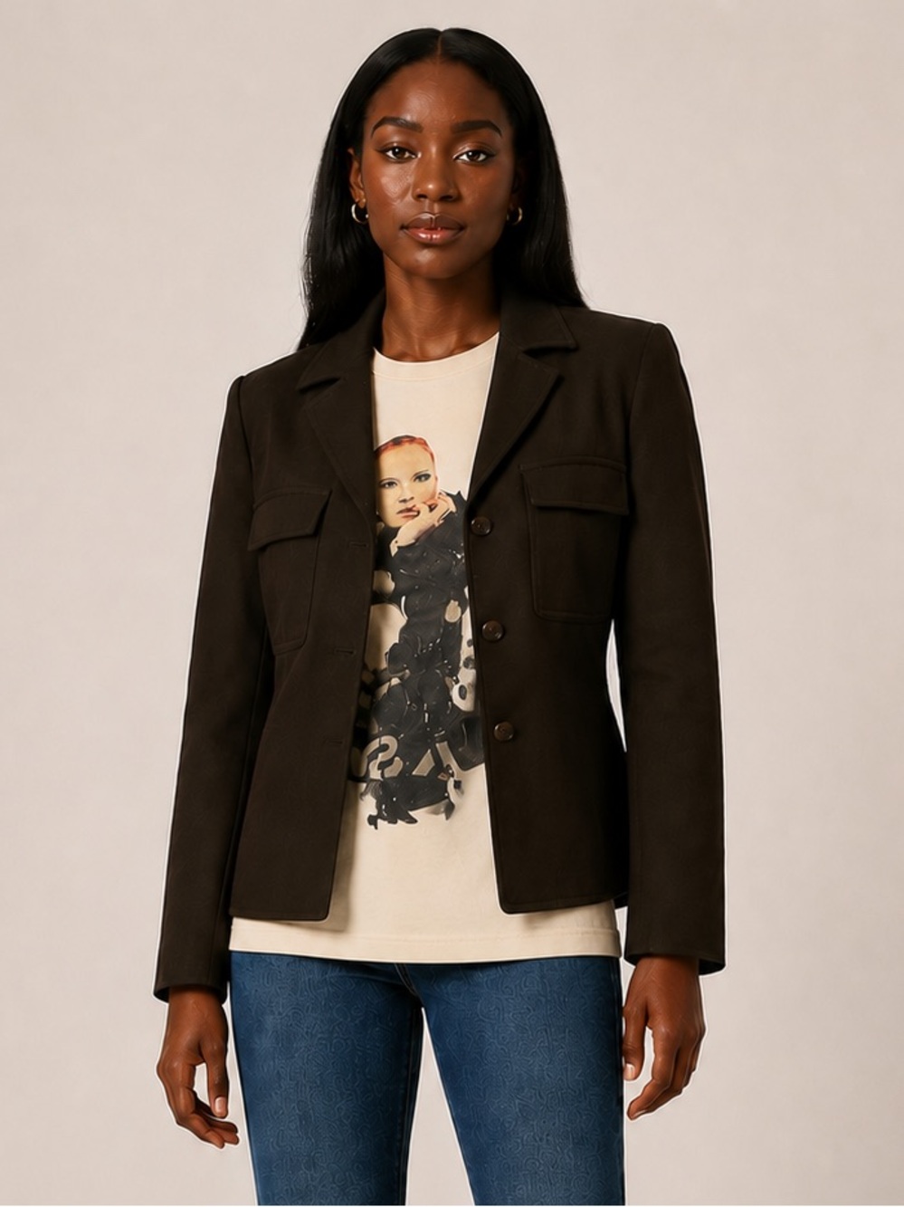 Lafayette 148 brown blazer jacket- front patch pockets. M
